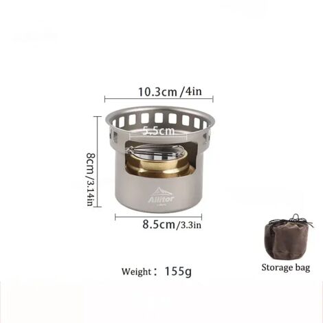 Mini réchaud à alcool de tourisme avec support, idéal pour la randonnée, le pique-nique, le camping et les activités de plein air. Fourneau de cuisson portable et coupe-vent. (1/5)