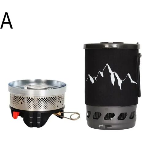 Réchaud de camping portable en aluminium de qualité alimentaire 0,9 L, système de cuisson coupe-vent, four, réacteur de récupération, réchaud de cuisine portable P4X0 (1/5)