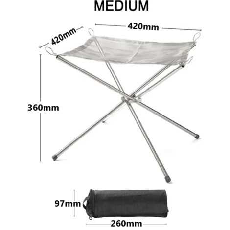 Démontage du support de feu de camp pliable en acier inoxydable pour feu de jardin ou barbecue, idéal pour le camping et les activités de plein air. (1/5)