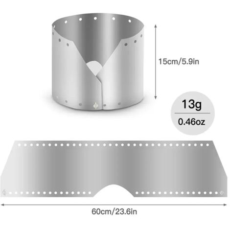 1 pare-vent en titane pour réchaud de camping avec sac de rangement, compatible avec les réchauds portables et autres ustensiles de cuisine de camping. (1/3)