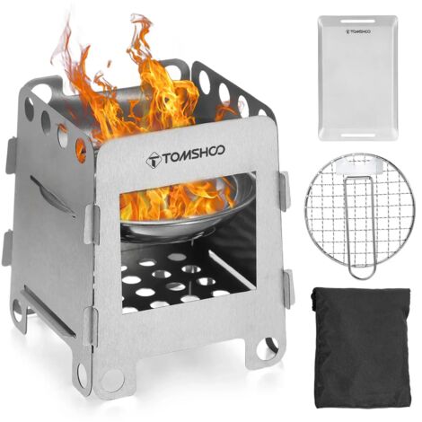 Réchaud à bois de camping avec barbecue portable, brûleur à bois avec support pour bûches, idéal pour les pique-niques et les réchauds de cuisine portables. (1/5)