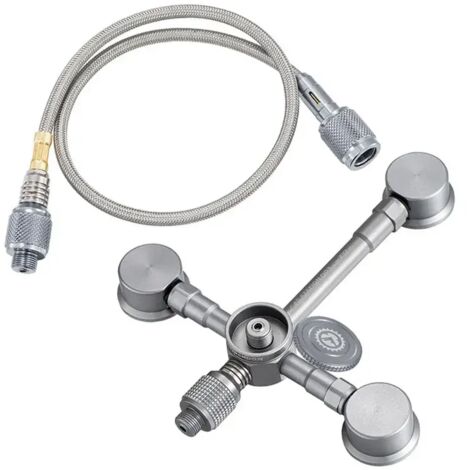 Station de gaz portable en alliage d'aluminium pour le camping, avec 3 entrées et 2 sorties, OD3, adaptateur de transfert et connecteur pour réchauds. (1/5)