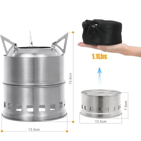 Réchaud à bois léger, portable, avec brûleur en acier inoxydable, coupe-vent, idéal pour le camping et les pique-niques. Réchaud à alcool portable. (1/5)