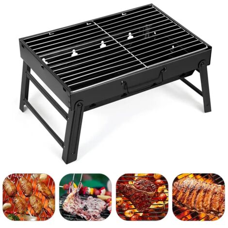 Barbecue portable, grill au charbon de bois, mini grill, kit d'outils en acier inoxydable pour la cuisine en plein air, le camping, les pique-niques et la plage. Réchauds de cuisine portables. (1/5)