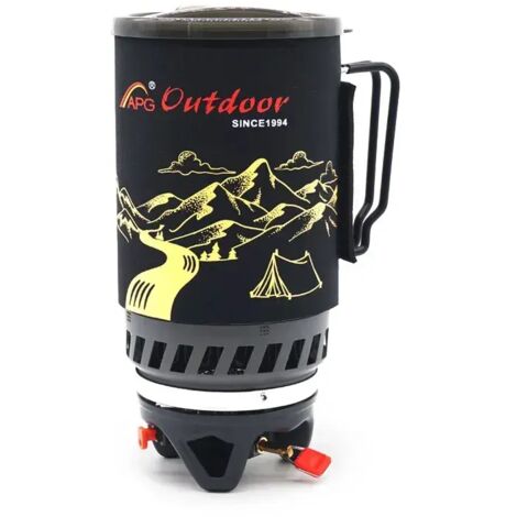 Réchaud de camping portable 1400 ml avec échangeur de chaleur, brûleurs à gaz propane, idéal pour la randonnée et le camping. (1/5)