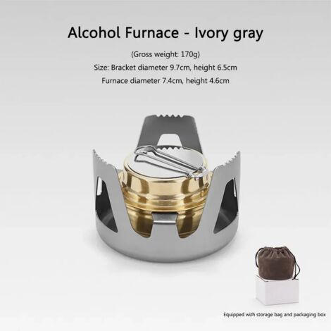 Réchaud à alcool de camping compact en métal, idéal pour la randonnée, la cuisine en pique-nique et les activités de plein air. Avec support, couvercle et sac de rangement. Réchaud de cuisine portable (1/5)