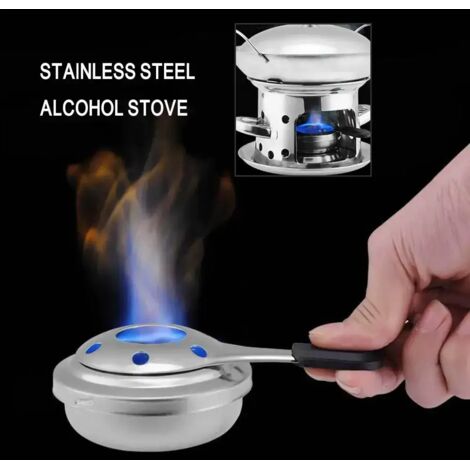 Réchaud à alcool portable en acier inoxydable avec poignée, idéal pour les pique-niques et le camping. (1/4)