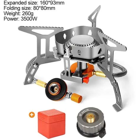 Réchaud à gaz portable de camping, brûleur et ustensiles de cuisine, équipement de camping, haute puissance, pliable, pour les voyages, réchaud de cuisine portable à feu puissant (1/5)