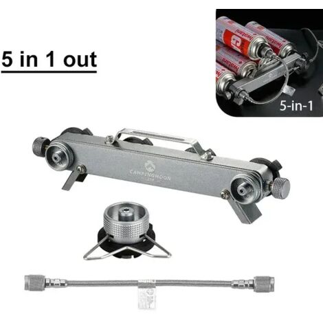 Adaptateur butane 4 en 2 avec tuyau d'extension à visser, adaptateur pour fournaise divisée, adaptateur de conversion pour réchaud à cartouche de gaz, réchauds de cuisine portables (1/5)