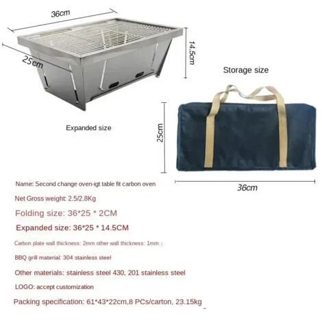 Four barbecue portable IGT, réchaud barbecue portable IGT, réchaud barbecue pliable en acier inoxydable, idéal pour le camping, les pique-niques et les feux de camp. (1/5)