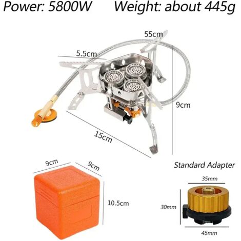 Réchaud à gaz TARKA 3 brûleurs pour camping touristique, four pliable de 5800 W pour randonnée, pique-nique et barbecue, équipement de cuisine portable. (1/5)