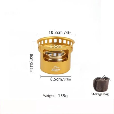 Mini réchaud à alcool de tourisme avec support, idéal pour la randonnée, le pique-nique, le camping et les activités de plein air. Fourneau de cuisson portable et coupe-vent. (1/5)