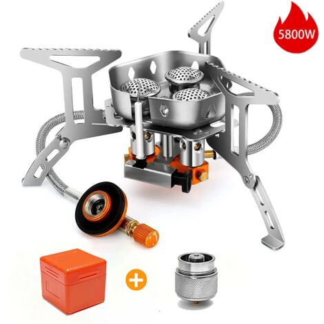 Réchaud de camping portable et coupe-vent, idéal pour les pique-niques et les campings. Brûleur de survie 5800W, grande puissance, pliable, pour la cuisson à gaz. (1/5)
