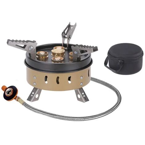 Réchaud à gaz de camping extérieur 11000W, coupe-vent, brûleur à gaz haute puissance à 5 buses, idéal pour la randonnée, les pique-niques et la survie. Réchauds de cuisine portables. (1/5)