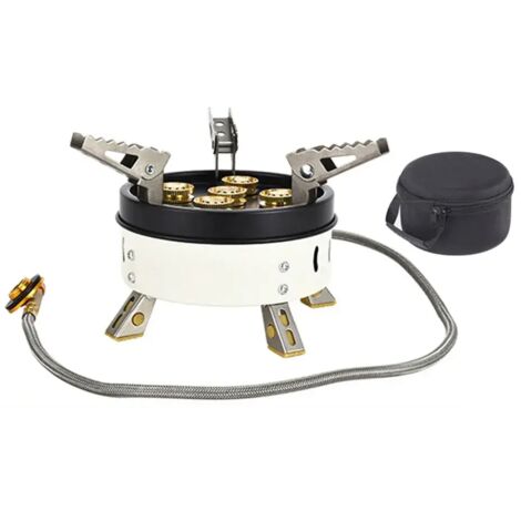 Réchaud à gaz de camping extérieur 11000W, coupe-vent, brûleur à gaz haute puissance à 5 buses, idéal pour la randonnée, les pique-niques et la survie. Réchauds de cuisine portables. (1/5)