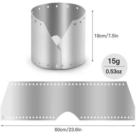1 pare-vent en titane pour réchaud de camping avec sac de rangement, compatible avec les réchauds portables et autres ustensiles de cuisine de camping. (1/5)