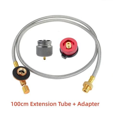 Rallonge de 100 cm pour réchaud de camping, tuyau d'extension pour bouteille de gaz, adaptateur de conversion pour vanne de gaz, accessoires pour réchauds de camping portables. (1/5)