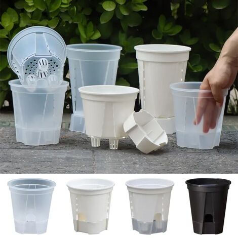 (S19, comme illustré) Pot à arrosage automatique pour orchidées, pots de fleurs transparents pour plantes, pot de jardin paresseux, pot respirant pour racines d'orchidées (1/5)