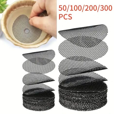 (Carré 5x5cm, 100 pièces) Tapis de drainage rond en maille pour pots, empêchant la perte de terre, idéal pour les bonsaïs, les fleurs et les plantes de jardin. (1/5)