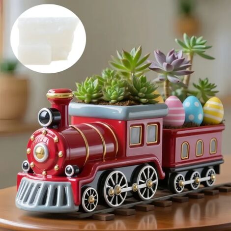 (Moule pour voiture)Moule en résine silicone pour pot de fleurs, plante grasse, locomotive, boîte de rangement, moule en béton, moteur, train, coupelle à bougie, moules en gypse (1/5)