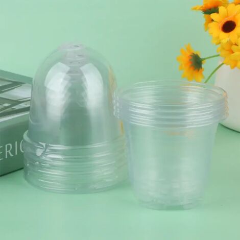 (Transparent) Lot de 5 pots de pépinière transparents avec couvercle, dômes de semis en plastique PET pour le repiquage et le transport des plantes. (1/5)