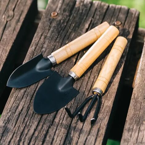 (Gros grain - 3 pièces) Ensemble de 3 outils de jardinage, mini-outils de bêchage et de désherbage pour pots de fleurs d'intérieur, cactus, légumes et petites plantes de jardin BZQ01 (1/5)