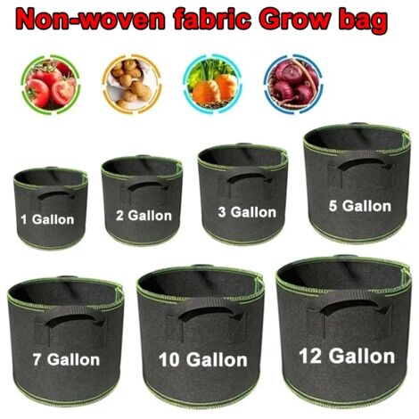 (1 sac de culture noir, 2 gallons, 20 x 20 cm) pour légumes/fleurs/plantes, en tissu non tissé épais avec poignées et aération (1/5)