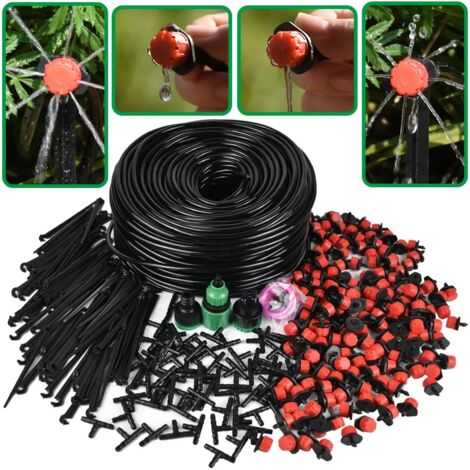 Système d'irrigation goutte à goutte portable de 20 m avec 24 goutteurs réglables et brumisateur intégré (20 m - 24 goutteurs). Compatible avec les tuyaux d'arrosage. (1/5)