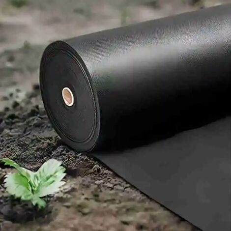 (Noir, 60 cm x 1000 cm) Toile de paillage anti-mauvaises herbes pour jardin, allée, tapis de jardinage robuste en polypropylène, couvre-sol pour fleurs et légumes, plates-bandes surélevées, taille L (1/5)