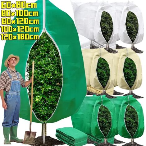 (Jaune, 120 x 180 cm) Sac de protection hivernale multi-tailles pour plantes, housse non tissée pour arbustes et arbres, protection contre le gel, fermeture éclair à cordon. (1/5)