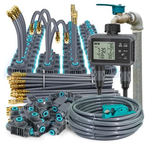 (Kit A-30m) Minuteur d'arrosage automatique intelligent à double zone avec écran LCD indépendant, système de brumisation et contrôleur d'irrigation