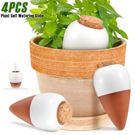 Lot de 4 globes d'arrosage automatiques en céramique pour plantes, d'une capacité de 320 ml, avec picots d'arrosage automatiques pour pots de fleurs et jardin. (1/5)