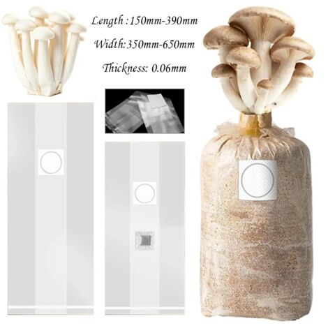 (180 x 350 x 0,06 mm, 20 pièces) Sacs de culture filtrants en polypropylène (PP) pour mycélium de champignons, épaisseur 0,06 mm, respirants et résistants aux hautes températures, pour jardinière. (1/5)