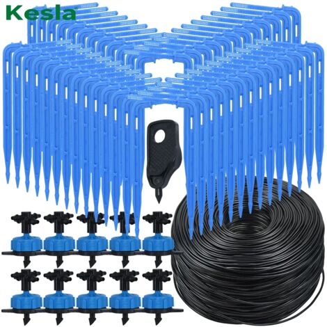 Système d'irrigation goutte à goutte KESLA pour serre (tuyau 3/5 mm - 30 m) avec transmetteur fléché 2 voies (3/5 mm) et 4 sorties. Arrosage automatique pour plantes en pot. (1/5)