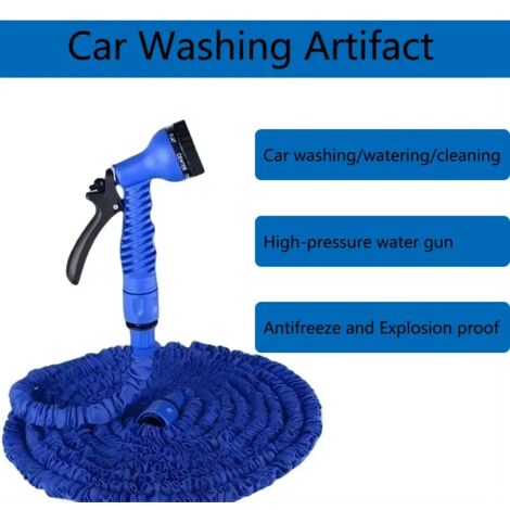 Pistolet à eau de nettoyage de sol (bleu, 30 m) avec tuyau télescopique de 7,5 à 30 m, idéal pour le lavage de voiture et d'habitation. (1/5)