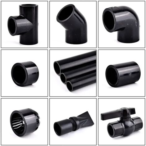 Raccord droit (noir, 25 mm) : 1 raccord en PVC noir, coude droit, té, pour tuyau de drainage d'aquarium, irrigation de jardin, accessoires de bricolage. (1/5)