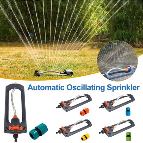 Arroseur oscillant (vert armée) indestructible et antirouille, à 4 modes d'arrosage automatique, idéal pour les grandes pelouses et jardins. Fonctionne au gaz. (1/5)