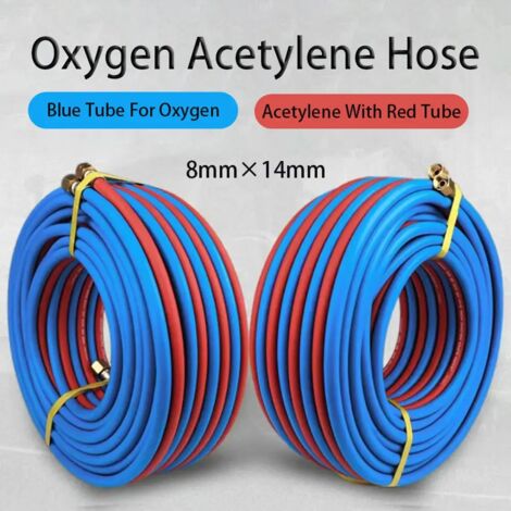 (Deux colliers rouges, diamètre extérieur 14 mm x diamètre intérieur 8 mm) Tube oxygène-acétylène bicolore 8 mm × 14 mm, tuyau de raccordement double couleur, tuyau de gaz oxygène haute pression, tuya (1/5)