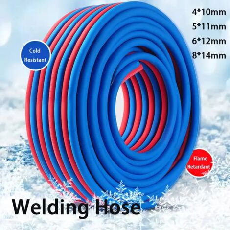 Tuyau de raccordement bicolore (diamètre intérieur 4 mm, longueur 7 m) pour pistolet de soudage oxygène-acétylène (rouge/bleu, 2 L). (1/5)