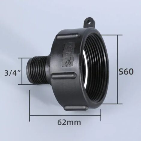 (Pachynema 60 à 32 mm) 1 adaptateur réducteur pour réservoir d'eau IBC, filetage fin S60 vers filetage fin 3/4'', raccord pour tuyau d'arrosage (1/5)