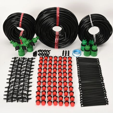 Système d'irrigation goutte à goutte (tuyau de 70 m) de 5 à 60 m avec kit d'arrosage et goutteurs réglables pour micro-jardins. (1/5)