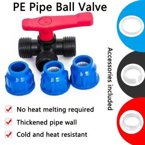 (Modèle droit bleu, diamètre intérieur 32 mm) Vanne de raccordement rapide à trois voies en PE pour tuyau en plastique, pour l'irrigation des jardins et des exploitations agricoles. (1/5)