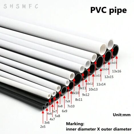 Tuyau en PVC blanc et noir (9 mm x 12 mm, noir, lot de 2) : longueur 50 cm, diamètre extérieur 5 à 16 mm. Idéal pour aquarium, arrosage et autres besoins d'irrigation de jardin. (1/5)