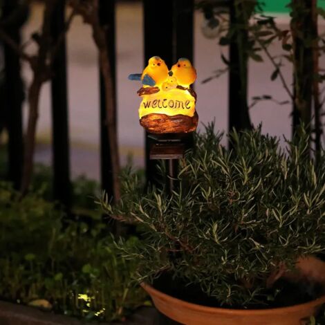 Lampe solaire d'extérieur en résine (chat blanc) en forme d'oiseau, à piquer pour le jardin ou la pelouse, avec décoration LED. (1/5)