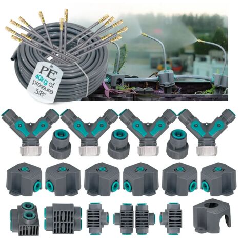 (E-5pcs) Pulvérisateur à atomisation en laiton avec buses de brumisation coudées et raccord rapide en T et coude pour tuyau PE de 12 mm, pour l'irrigation de jardin. (1/5)