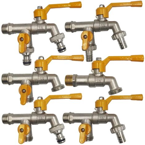 (K-1pcs) Adaptateur de robinet pour tuyau d'arrosage 1/2'', connecteur pour réservoir d'eau IBC, irrigation 2 voies/1 voie, raccord de remplacement en laiton avec vanne à bille (1/5)