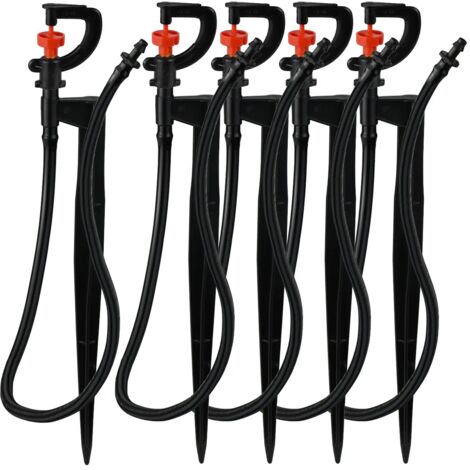 (b-5pcs) Sprycle Lot de 5 arroseurs micro-rotatifs à 360° de 6,35 mm (1/4") avec piquet de 20 cm et connecteur à barbes pour pelouse, ferme ou serre. (1/5)