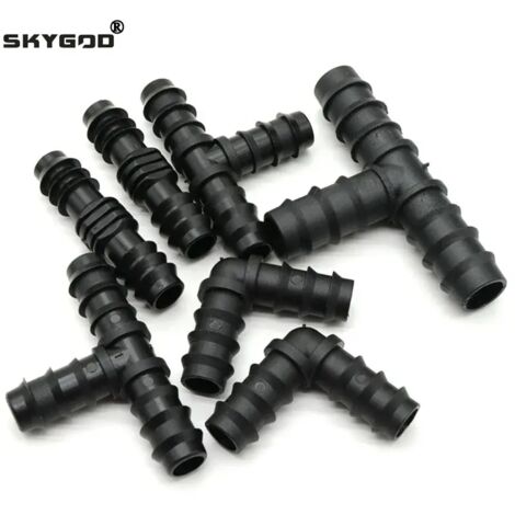 (Bouchon de 16 mm, lot de 10) Raccord en T droit et coudé pour tuyau PE de serre, accessoires pour micro-aspersion (1/5)