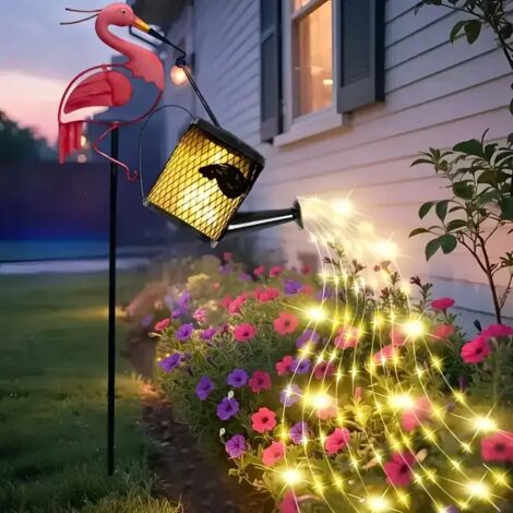 Lampe solaire flamant rose (blanc chaud) - Arrosoir lumineux d'extérieur - Lampe solaire LED étanche à suspendre pour jardin, allée et terrasse (1/5)