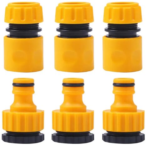 (A, 1/2'') Lot de 6 raccords rapides de tuyau d'arrosage en ABS, embout double mâle 1/2", adaptateur et rallonge pour tuyau d'arrosage. (1/5)
